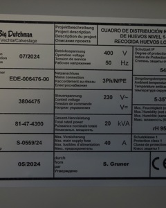 Control cabinet Ovoproductos long. egg collection 1-3